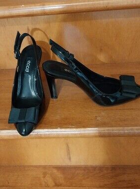 ECCO👠 New Black Pointed Slingback Pumps with Bow